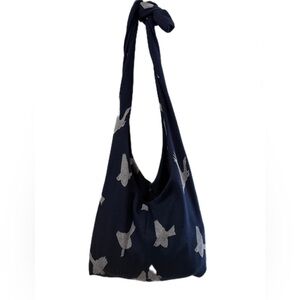 Stylish Navy Blue Bird Print Shoulder Bag